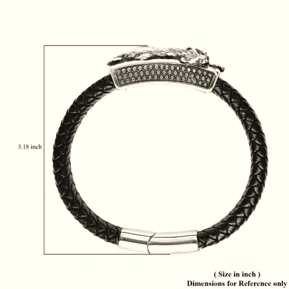 🔥SALE Genuine Leather Braided Dual Horse Bracelet in Black Oxidized Stainless - Picture 3 of 5
